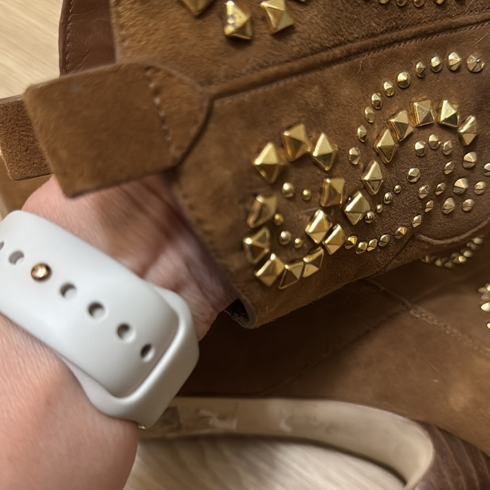 Michael Kors Brown Suede Studded Ankle Booties - Picture 6 of 7